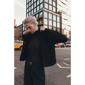 NWT Zara Women’s Long‎ Cuffed Sleeve Knit Soft Jacket with Pockets Size XS Black
